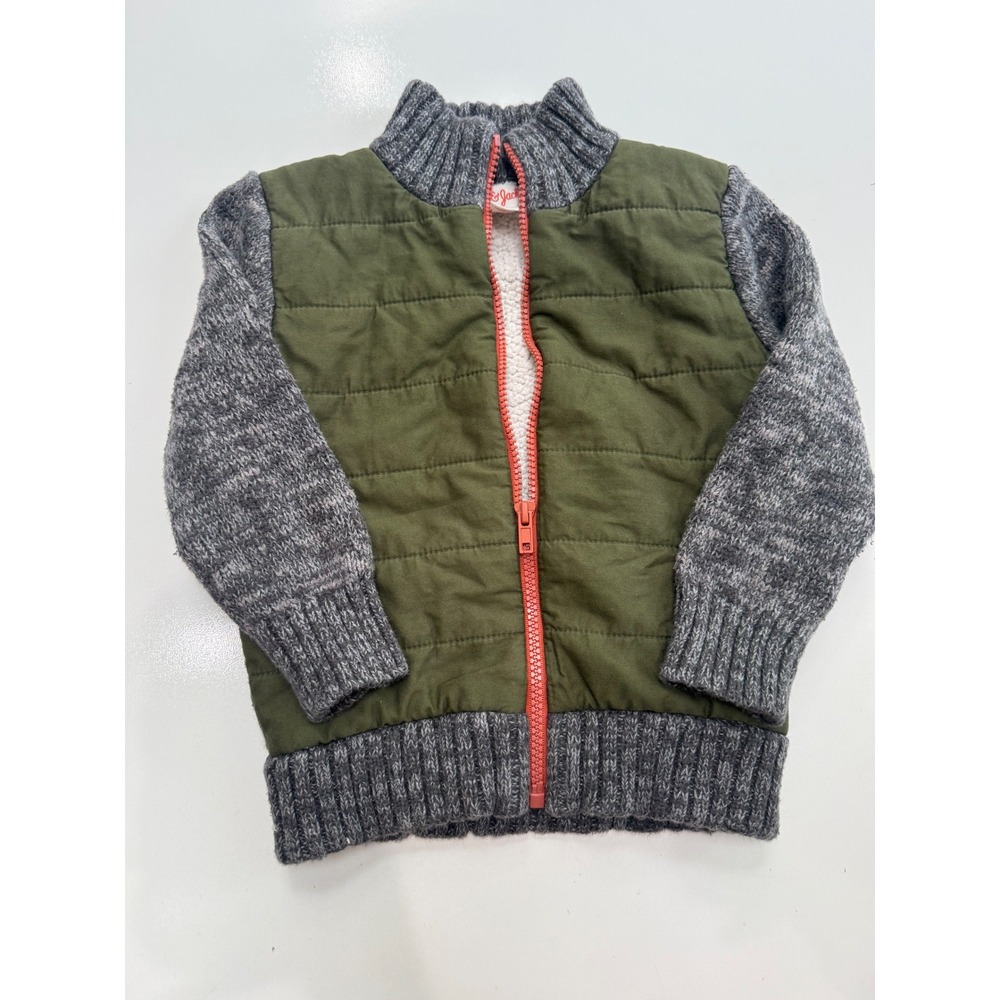 Cat & Jack Toddler Boys Quilted Hybrid Sweater Jacket Green Grey 3Y